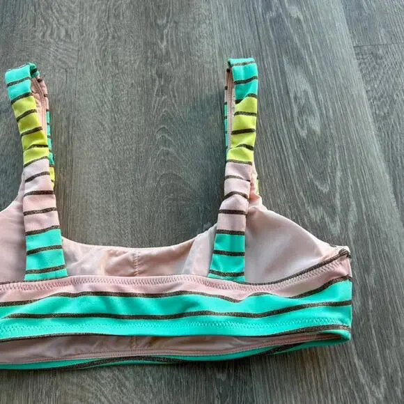 Trina Turk Lurex Stripe Bikini Bralette Top Pastel Stripe Swim Size 6 Pink Teal - Picture 16 of 16